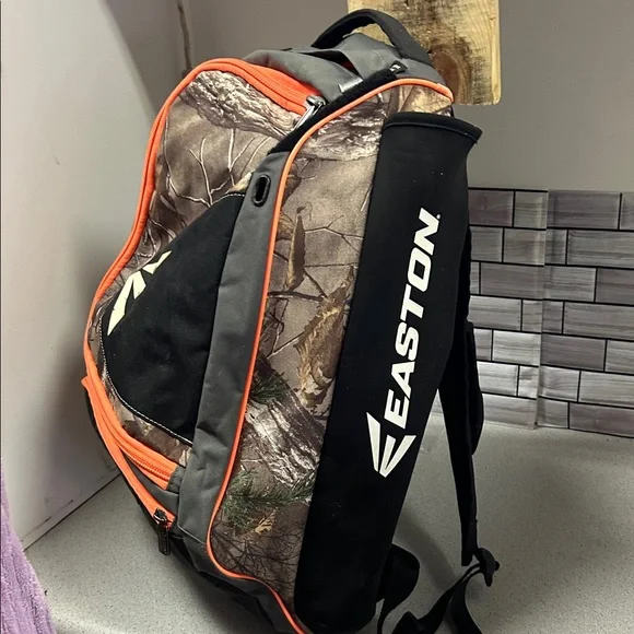 Easton Double Bat Bag/EquipmentCamouflage Black Backpack Orange Accents - Picture 1 of 12